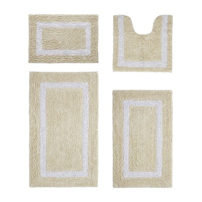 Hotel Bath Rug 100% Premium Cotton Tufted Weave Two Tone Reversible 4 Piece Bathroom Rug Set, Super Soft & Water Absorbent, Machine Washable Bathmat