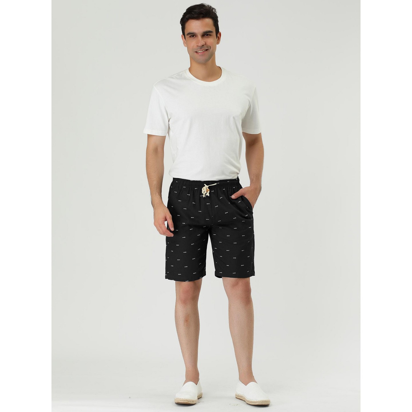 Мужские шорты Lars Amadeus Summer Swim Elastic Waistband Drawstring Pockets Patterned Beach Board Shorts Black 36, цвет: Чёрный — фото 3