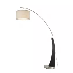 FC Design 71.5" Tall Drum Shade Arched Floor Lamp with Unique Black Wood Pole and Metal Base in Beige Finish