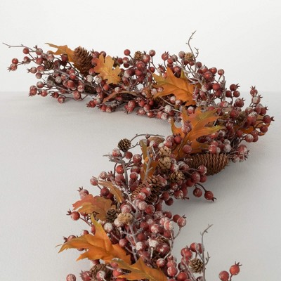 72"L Sullivans Artificial Rustic Berry Leaf Fall Garland, Multicolor