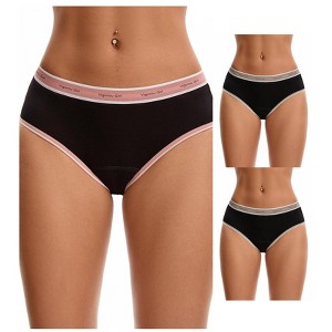 INSPIRE CHIC 3 Packs Women's Mid Rise Letter Print Contrast Binding Leak Proof Underpants - 1 of 4