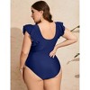 Women's Plus Size V Neck Swimwear One Piece Slimming Bathing Suit Halter Push Up Tummy Control Swimsuit - 2 of 4