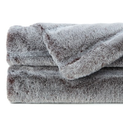 Luxurious Frost Tip Faux Fur Reversible Throw Blanket, 50x65 Inches, Gray