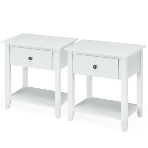 Costway 2PCS Nightstand Sofa End Side Table W/ Storage Drawer Bottom Shelf White - 1 of 4