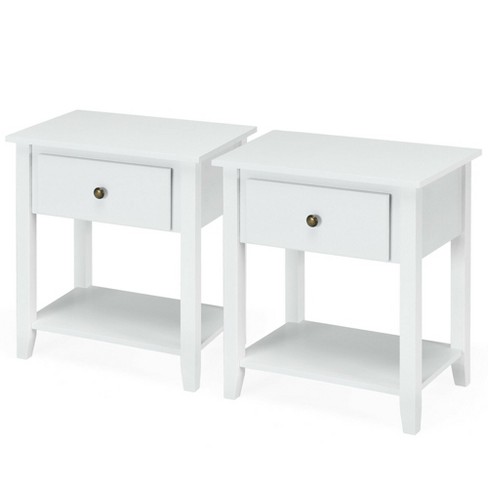 Costway 2PCS Nightstand Sofa End Side Table W/ Storage Drawer Bottom Shelf White - image 1 of 4