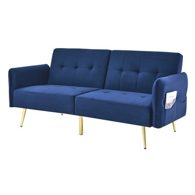 NicBex Comfy Loveseat Sofa with Adjustable Back Modern Convertible Sofa Bed with Metal Legs and Side Storage Pocket for Bedroom,Living Room,Blue