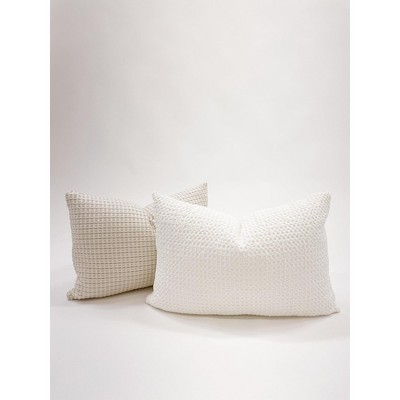White Cotton Waffle Weave Rectangular Pillow 14x20