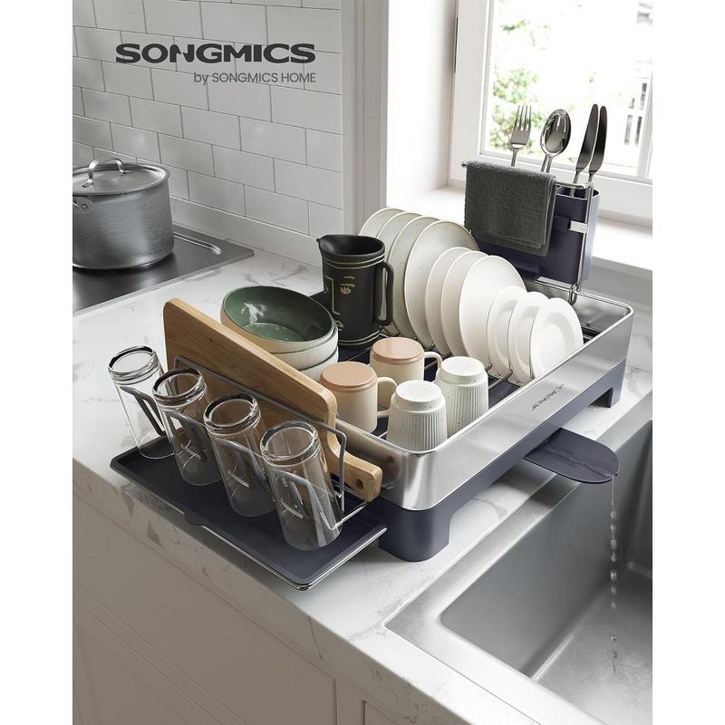SONGMICS Dish Drying Rack, Stainless Steel Dish Rack with Rotatable Spout, Drainboard, Fingerprint-Resistant Dish Drainers for Kitchen Counter, 3 of 10
