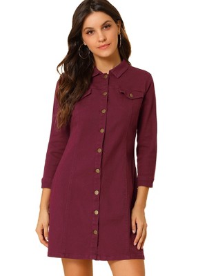 INSPIRE CHIC Women's 3/4 Sleeve Button Down Denim Shirt Dress