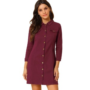 INSPIRE CHIC Women's 3/4 Sleeve Button Down Denim Shirt Dress - 1 of 4