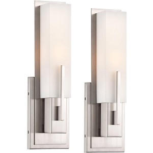 Possini Euro Design Midtown Modern Wall Light Sconces Set of 2 Satin Nickel Hardwire 4 1/2" Fixture White Glass for Bedroom Bathroom Vanity Reading - 1 of 4
