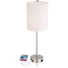 360 Lighting Trotter Modern Table Lamps 23 3/4" High Set of 2 Brushed Nickel with USB and AC Power Outlet in Base White Fabric Cylinder for Home Desk - 3 of 4