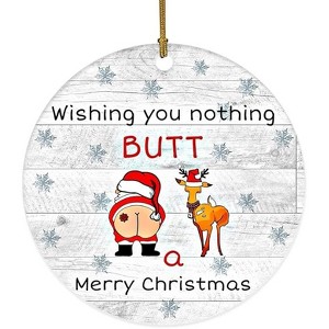 Lomsoe Funny Ceramic Ornament Santa and Deer Ornament Merry Christmas Ornament Home Decor Christmas Tree Hanging Ornament Christmas Gift - 1 of 1