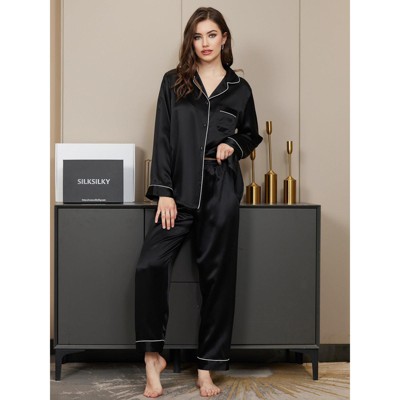SilkSilky Women's Binding Trim Classic Pure Silk Pajama Set