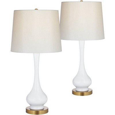 360 Lighting Mid Century Modern Table Lamps Set of 2 Metal White Gourd Off White Drum Shade for Living Room Family Bedroom Bedside