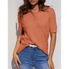 BLUEMING Elegant Women's V Neck Lapel Short Sleeve Cable Knit Sweater Top Breathable Pullover Casual V Neck Tee - 4 of 4