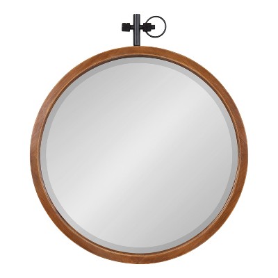 Walnut Brown Sophisticated 24" Round Wood Vanity Mirror