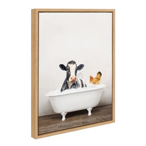 Kate and Laurel Sylvie Cow and Chicken in Rustic Bath Framed Canvas by Amy Peterson Art Studio, 18x24, Natural - 1 of 4