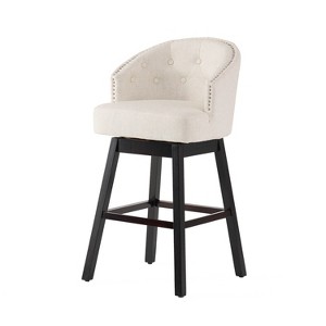 Dexmalle Set of 2 Swivel Bar Stool with Stunning Nailhead Trim,Beige - 1 of 4