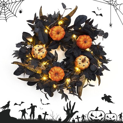 18 Inch Fall Wreath with Pumpkins and Maple Leaves for Indoor Outdoor Wall Window Porch Patio Garden Farmhouse Home Party Prom Decoration