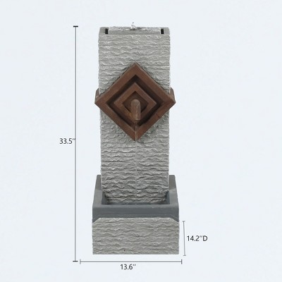 Gray and Brown Resin Column Outdoor Fountain with LED Light