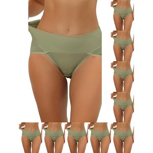 INSPIRE CHIC Women's Hi-Cut Ribbed High Waist Tummy Control Available in Plus Size Briefs 10 Packs - 1 of 4