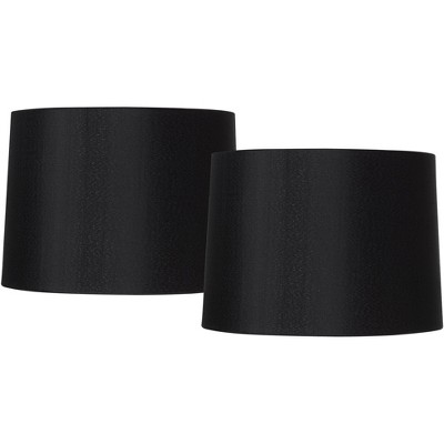 Set of 2 Black Medium Hardback Tapered Drum Lamp Shades 13" Top x 14" Bottom x 10.25" High (Spider) Replacement with Harp and Finial