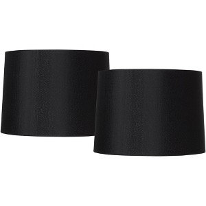 Springcrest Set of 2 Black Medium Hardback Tapered Drum Lamp Shades 13" Top x 14" Bottom x 10.25" High (Spider) Replacement with Harp and Finial - 1 of 4