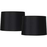 Brentwood Set of 2 Black Medium Hardback Tapered Drum Lamp Shades 13" Top x 14" Bottom x 10.25" High (Spider) Replacement with Harp and Finial