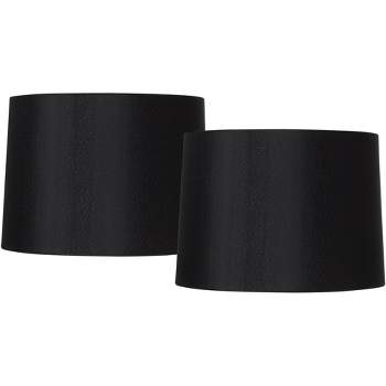 Springcrest Set of 2 Black Medium Hardback Tapered Drum Lamp Shades 13" Top x 14" Bottom x 10.25" High (Spider) Replacement with Harp and Finial