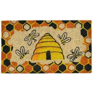 HomeRoots 18" X 30" Beige and Orange Coir Bees Outdoor Spring Door Mat - 1 of 4