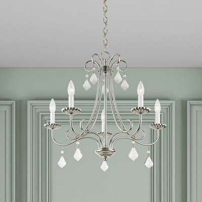 Antique Gold Leaf 5-Light Chandelier with Teardrop Crystals