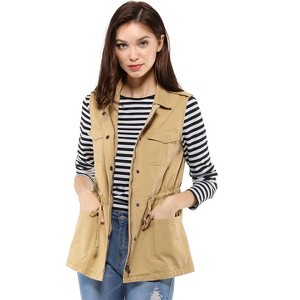 Allegra K Women's Solid Zip Up Sleeveless Utility Anorak Outwear Cargo Vest - 1 of 4
