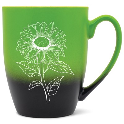 Elanze Designs 12 Ounce Vibrant Two Toned Ombre Ceramic Tea Coffee Cup Mug Green Black Joyful Sunflower