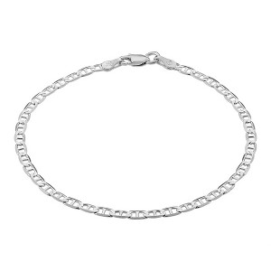 KISPER Solid 925 Sterling Silver Italian 3mm Diamond-Cut Mariner Link Chain Bracelet - for Men & Women with Lobster Clasp - Made in Italy - 1 of 4