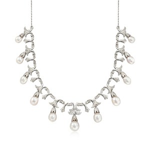 Ross-Simons 6-9mm Cultured Pearl and .20 ct. t.w. Diamond Necklace in Sterling Silver - 1 of 4