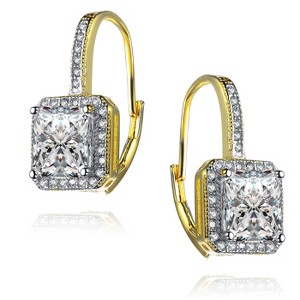 Guili 14K Gold Plated Cubic Zirconia Halo Leverback Earrings with Sleekt Design, Available in White and Gold, Perfect for Jewelry Lovers and Occasions - 1 of 3