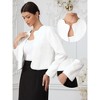 INSPIRE CHIC Women's Tweed Long Sleeve Crew Neck Open Front Work Business Cropped Blazers - 2 of 4