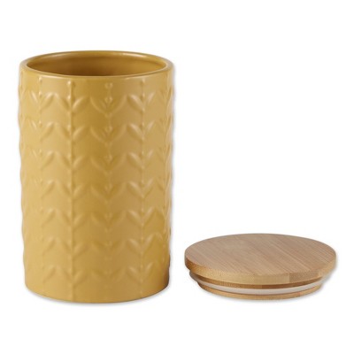 Honey Gold Retro Vine Textured Ceramic Canister Set with Bamboo Lids