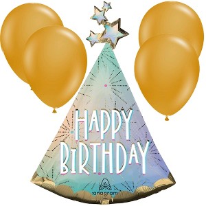 LoonBalloon 36 Inch Pastel Dream Party Hat Birthday Balloon with 4 latex balloons- Festive & Unique - 1 of 2