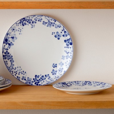 Blue and White Porcelain Floral 4-Piece Dinnerware Set