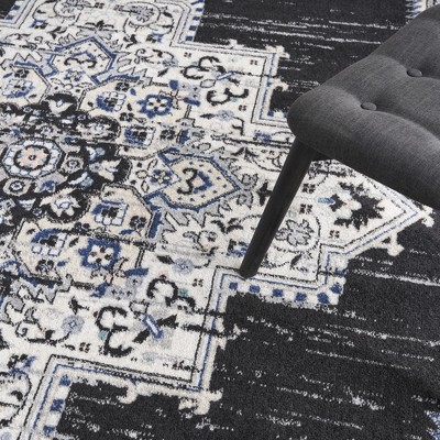 Black Ivory Floral Synthetic 8' x 10' Non-slip Rug