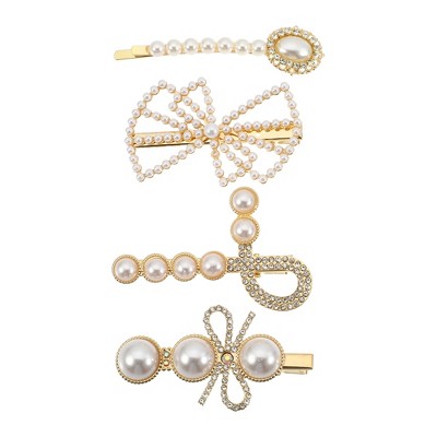 Unique Bargains Women's Birthday Business Gift Elegant Styling Pearl Hair  Clips And Pins Champagne White 4pcs : Target