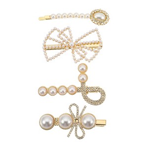 Unique Bargains Girl's Pearl Cute Style Metal Hair Clip White 1 Set of 4 Pcs - 1 of 4