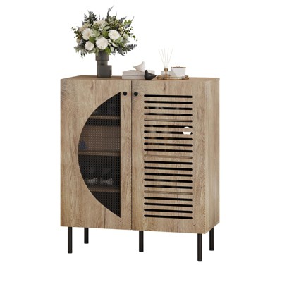 ZHUTA Shoe Cabinet, Wooden Shoe Storage Cabinet, 5-TIERS Freestanding Shoe Rack with Breathable Rattan Doors, Modern Shoe Organizer Storage