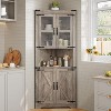 Tall Corner Cabinet with Glass & Barn Doors, Farmhouse Pantry Hutch with Adjustable Shelves - 2 of 4