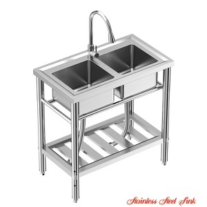 Restaurant Freestanding Stainless Steel Commercial Kitchen Sink with Faucet, Prep & Utility Washing Hand Basin Laundry Tub - 1 of 4