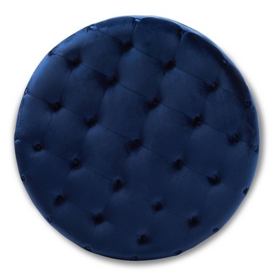 Cardiff Round Blue Velvet Tufted Ottoman