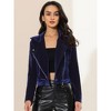 Allegra K Women's Velvet Zipper Lapel Collar Moto Biker Jacket - 2 of 4
