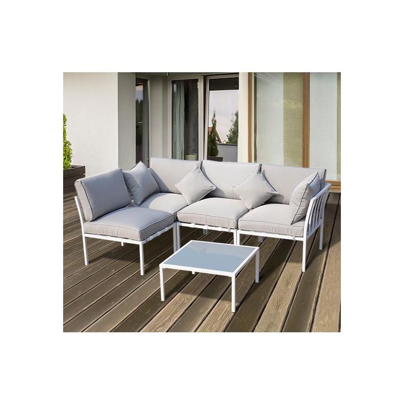 Outsunny 5 Piece Outdoor Furniture Patio Conversation Seating Set, 2 Sofa Chairs, & Coffee Table, White, 3 of 9